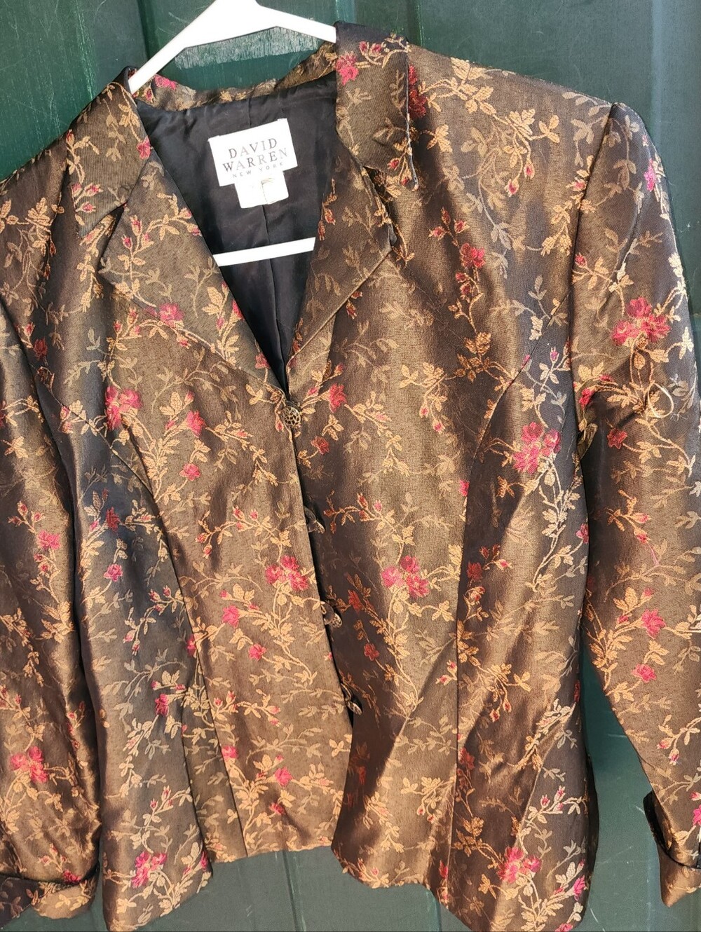 Vintage David Warren New York Floral Brocade Blazer Jacket Metallic Brown Sz 8